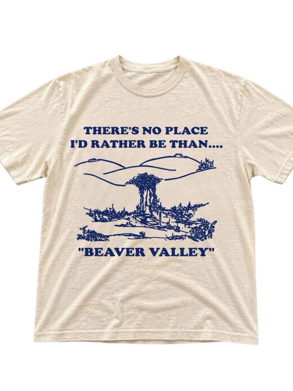 Cream Tee with Navy Beaver Valley Graphic